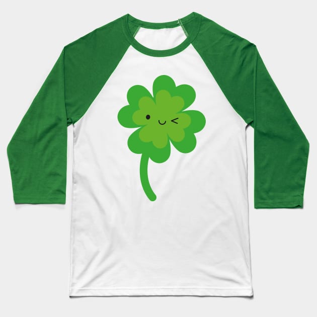 Kawaii Lucky Four Leaf Clover Baseball T-Shirt by marcelinesmith